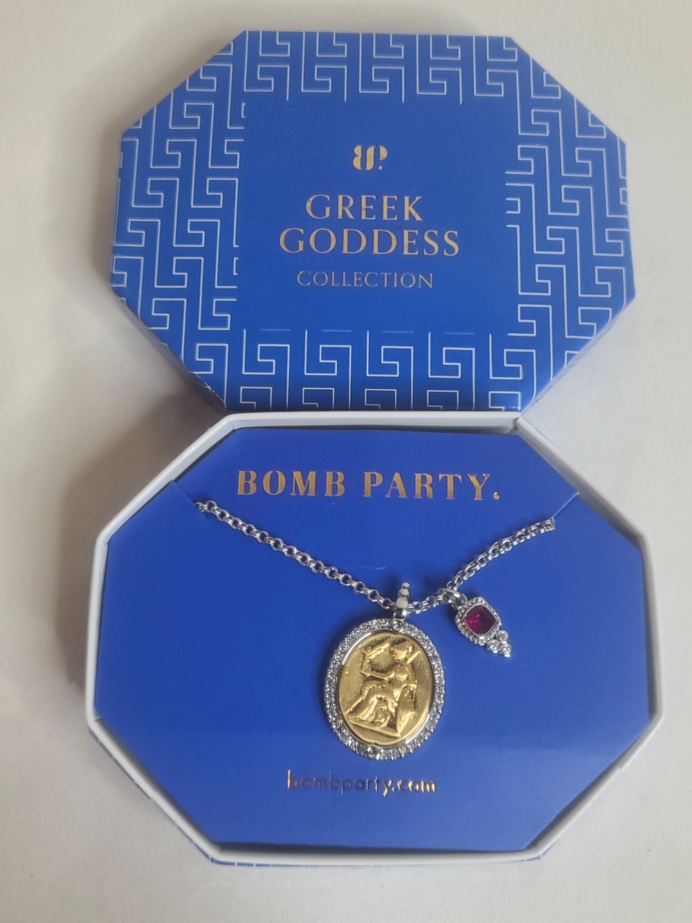 Bomb Party Greek Goddess Necklace Ruby Cubic Zirconia "The Athena Pendant"